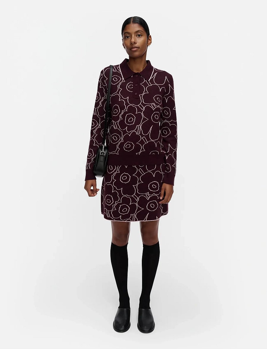 Marimekko - RWS TOISTUVA PIIRTO UNIKKO - strickröcke - wine red, light pink - 0