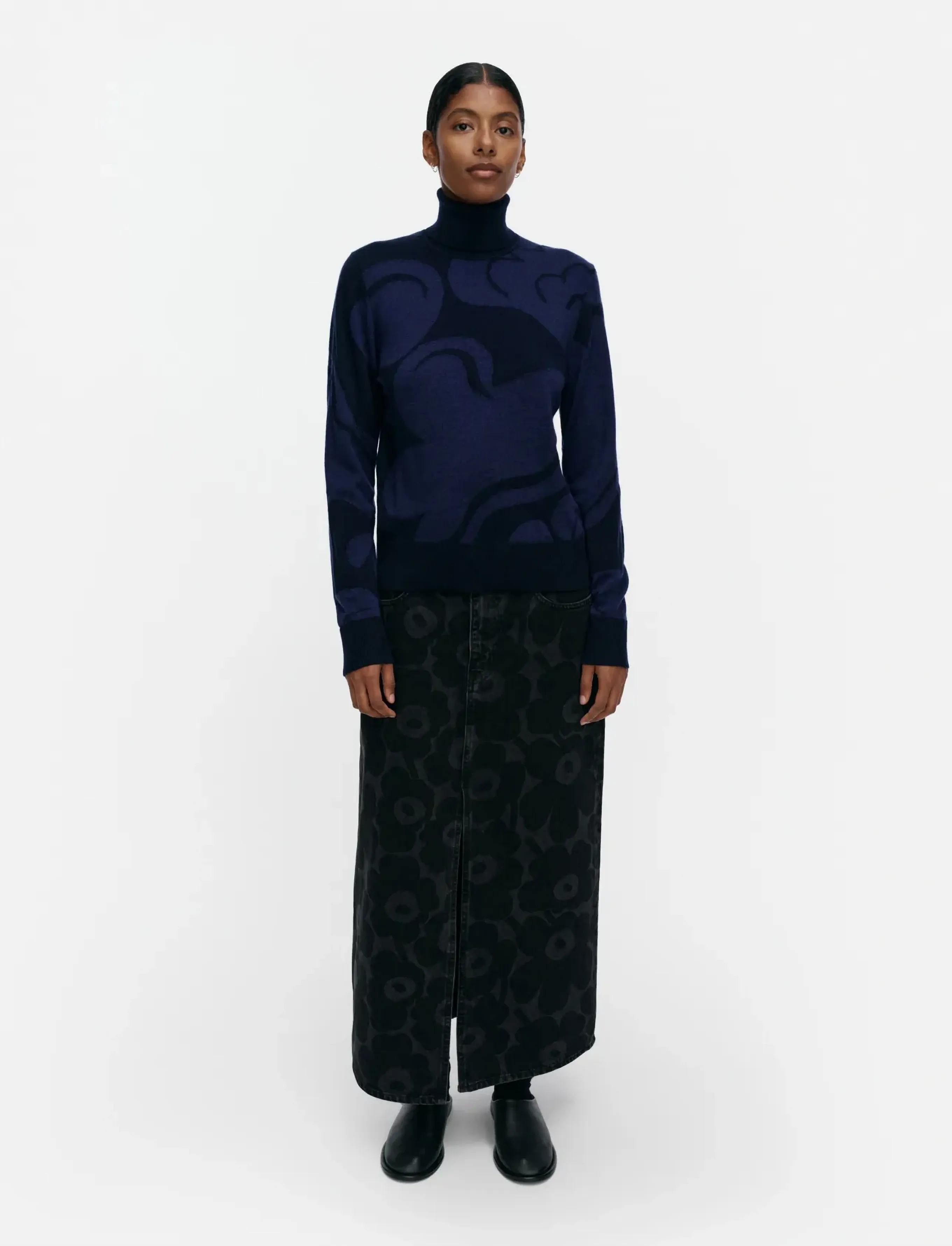 Marimekko Rws Sopimus Kukasta Kukkaan, L, Knitwear, Marineblau - Turtleneck, Frauen