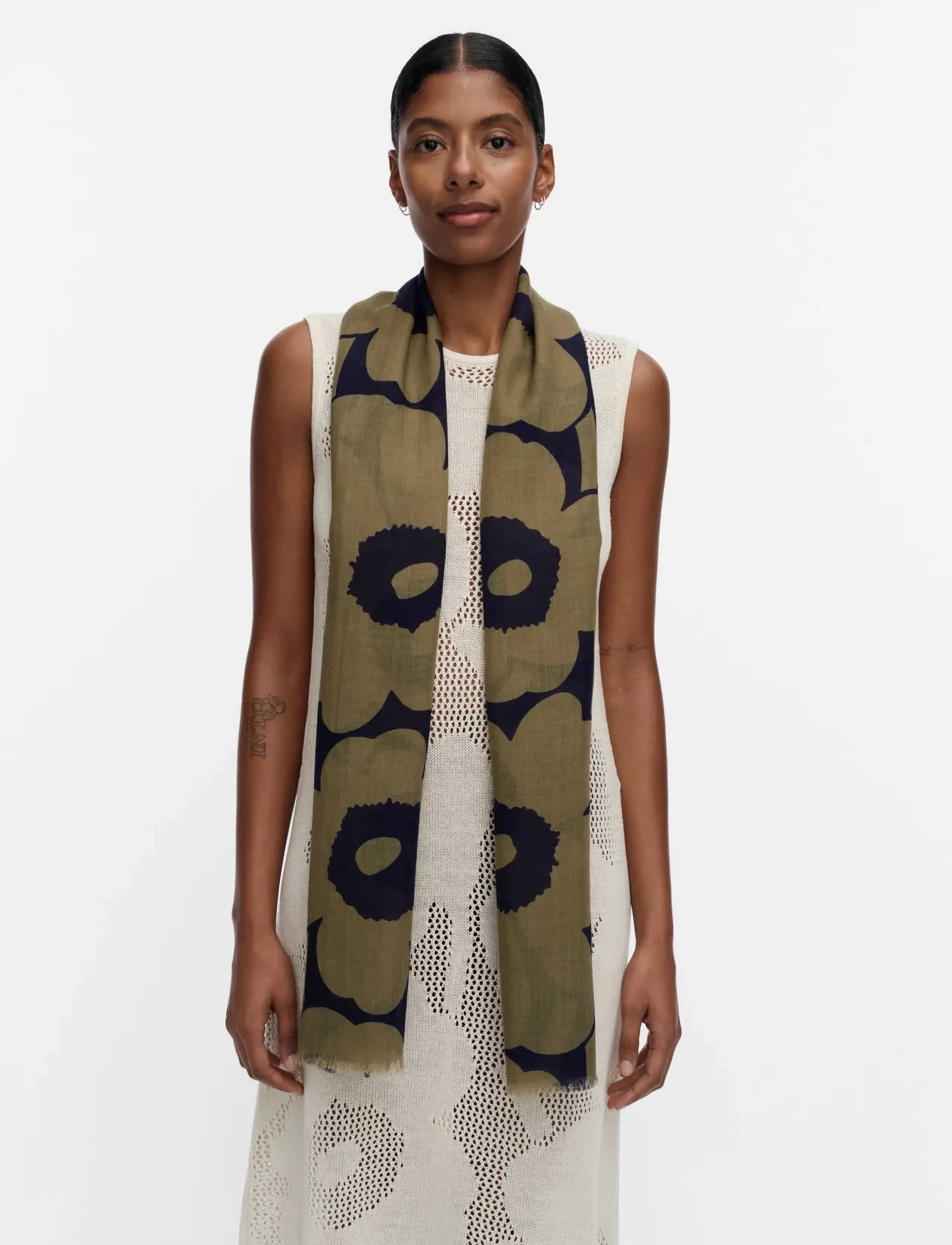 Marimekko Fiore Unikko, Kvinder, Blomstret Tørklæde, Kakigrøn, Str: ONE SIZE