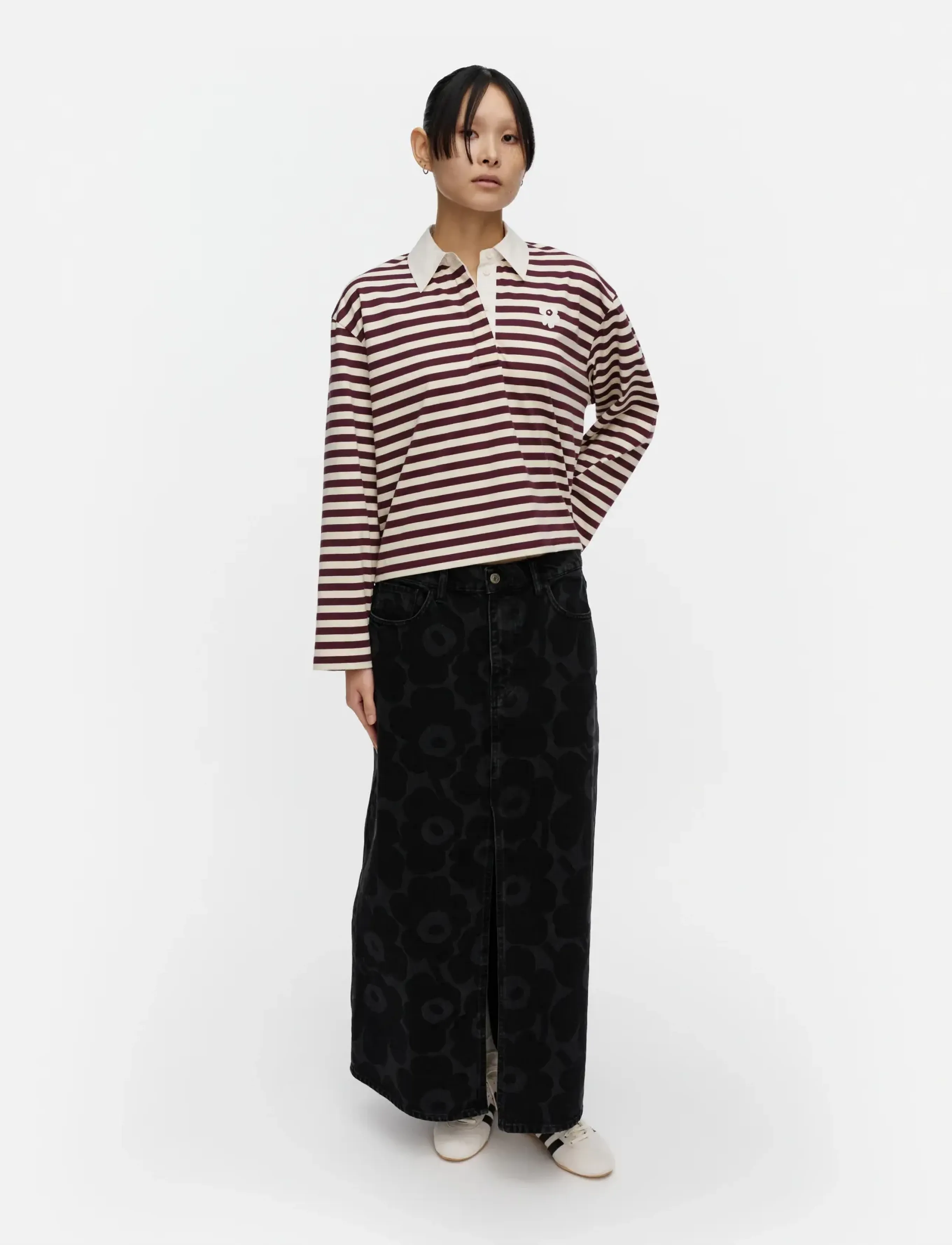 Marimekko Kipinä Tasaraita Unikko, XL, T-shirts & Oberteile, Burgunderrot - Polos, Frauen
