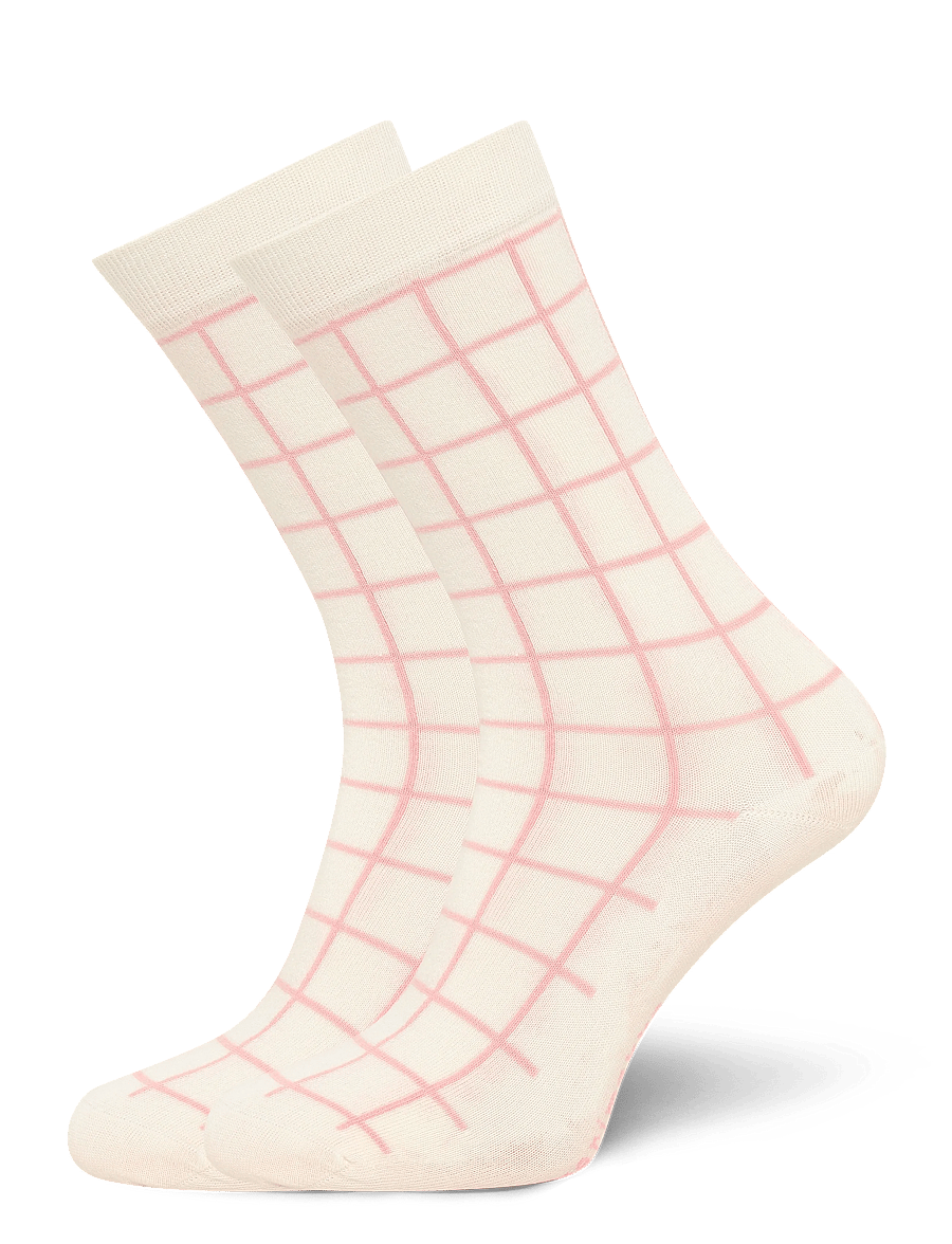 Marimekko - LINJAUS PIKKU RUUTU - almindelige strømper - off white, light pink - 0