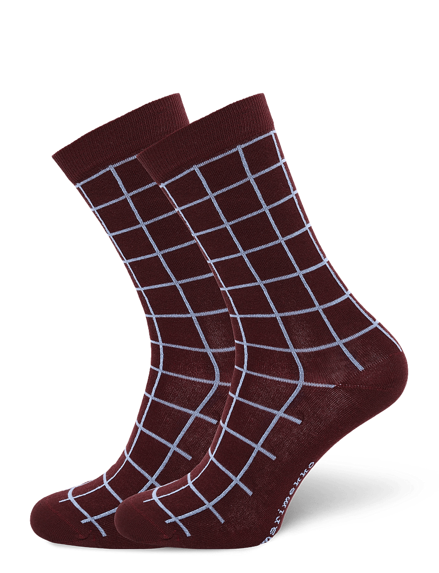 Marimekko - LINJAUS PIKKU RUUTU - almindelige strømper - wine red, light blue - 0