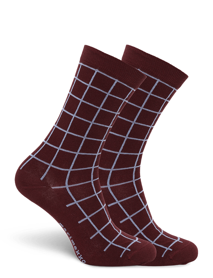 Marimekko - LINJAUS PIKKU RUUTU - almindelige strømper - wine red, light blue - 1