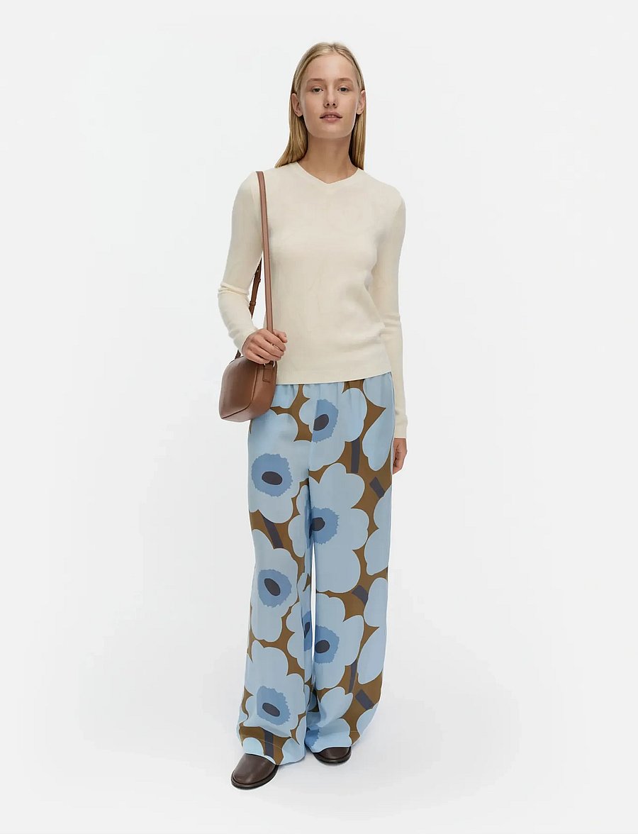 Marimekko - KAAOS UNIKKO - hosen mit weitem bein - light blue, olive green - 0
