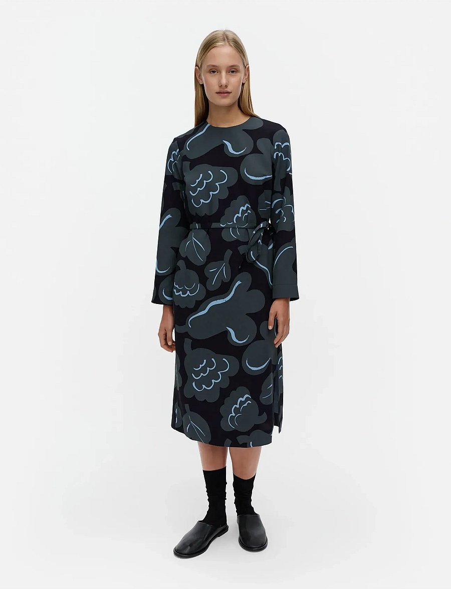 Marimekko - PUJOTUS KUKASTA KUKKAAN - midi kjoler - grey, dark blue, light blue - 0