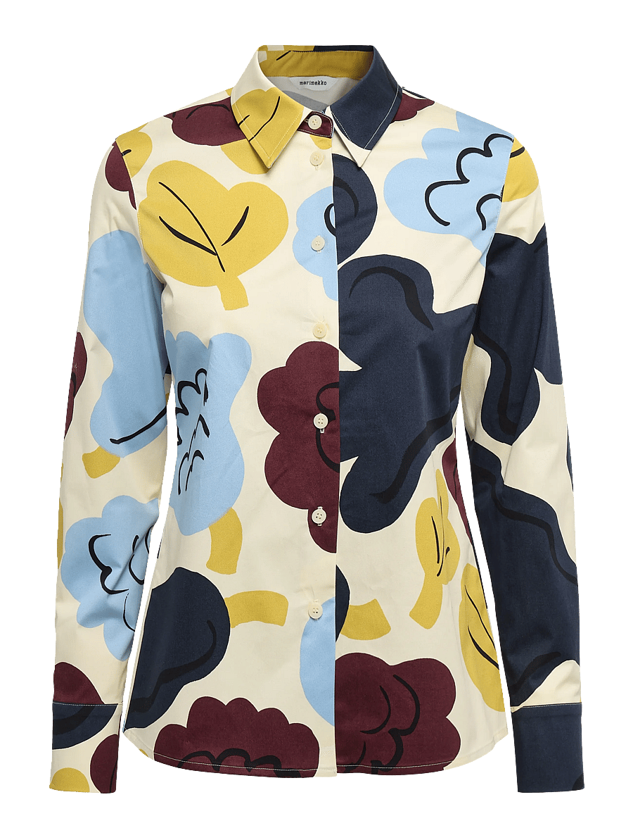Marimekko - SPONTAANI KUKASTA KUKKAAN - pikkade varrukatega särgid - lt. yellow, lt. blue, dk. blue - 1