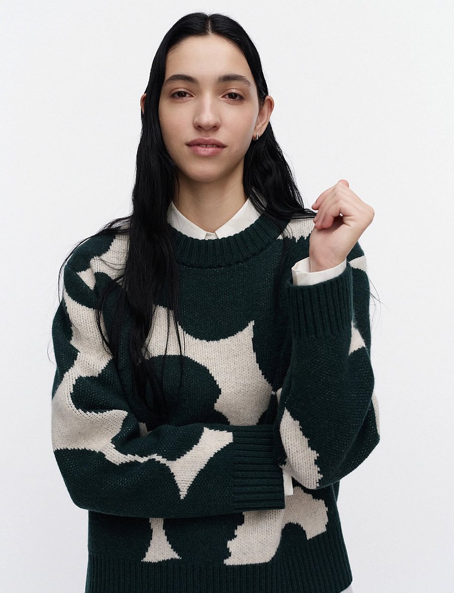 Marimekko - RWS VIRTAUS UNIKKO - stickade tröjor - dark green, off white - 3