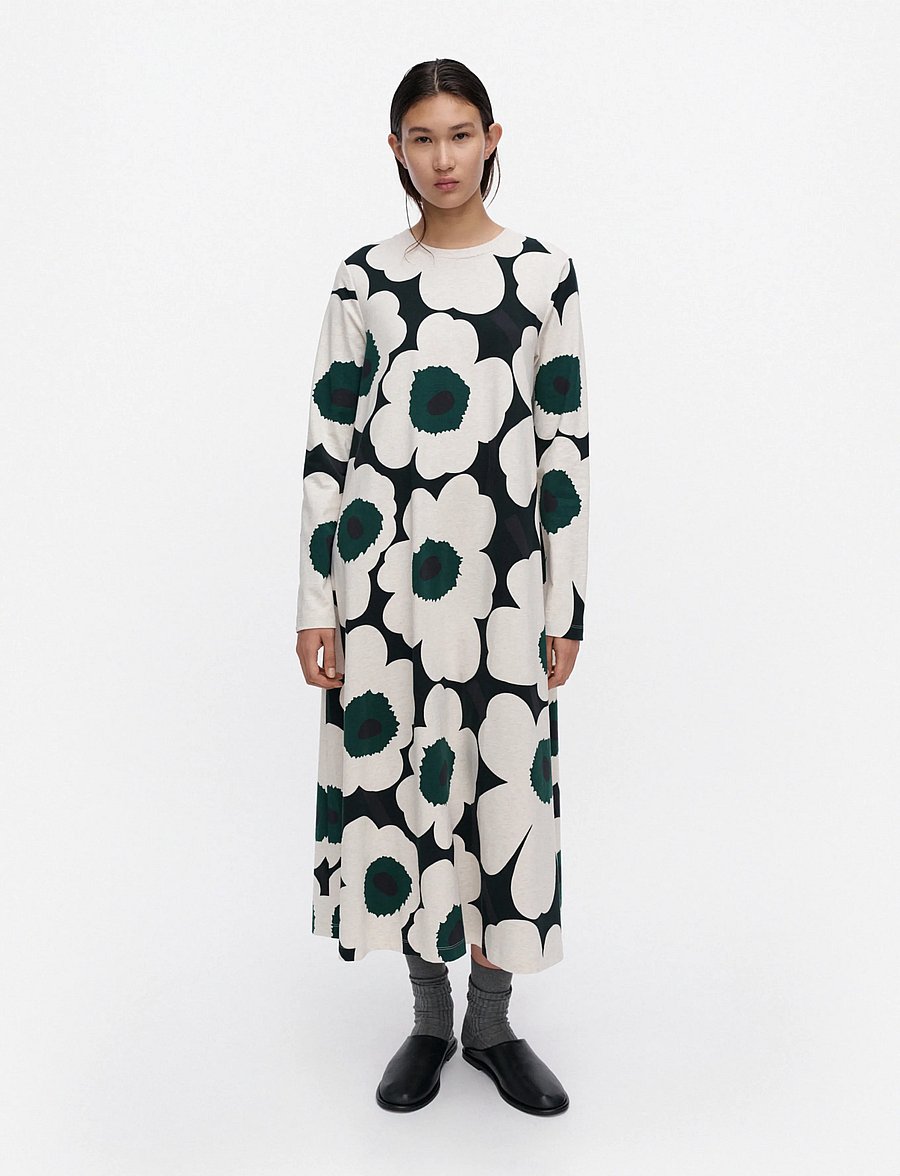Marimekko - HUJANHAJAN UNIKKO - midikleidid - dark green, beige melange - 0