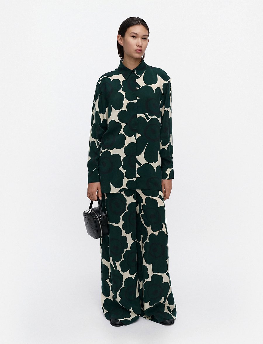 Marimekko - KAAOS UNIKKO - bukser med brede ben - dark green, light yellow - 0