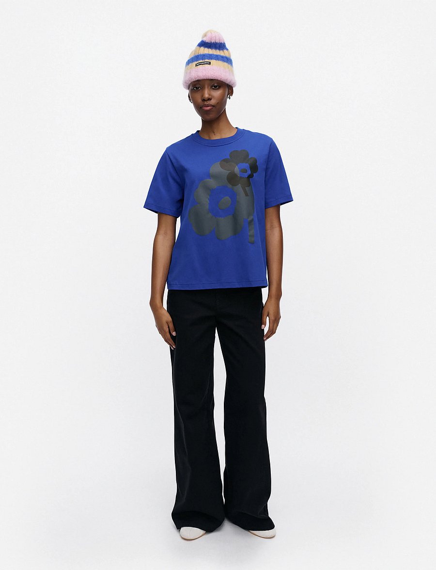 Marimekko - ELSE UNIKKO PLACEMENT - t-shirts - dark blue, grey, dark brown - 0