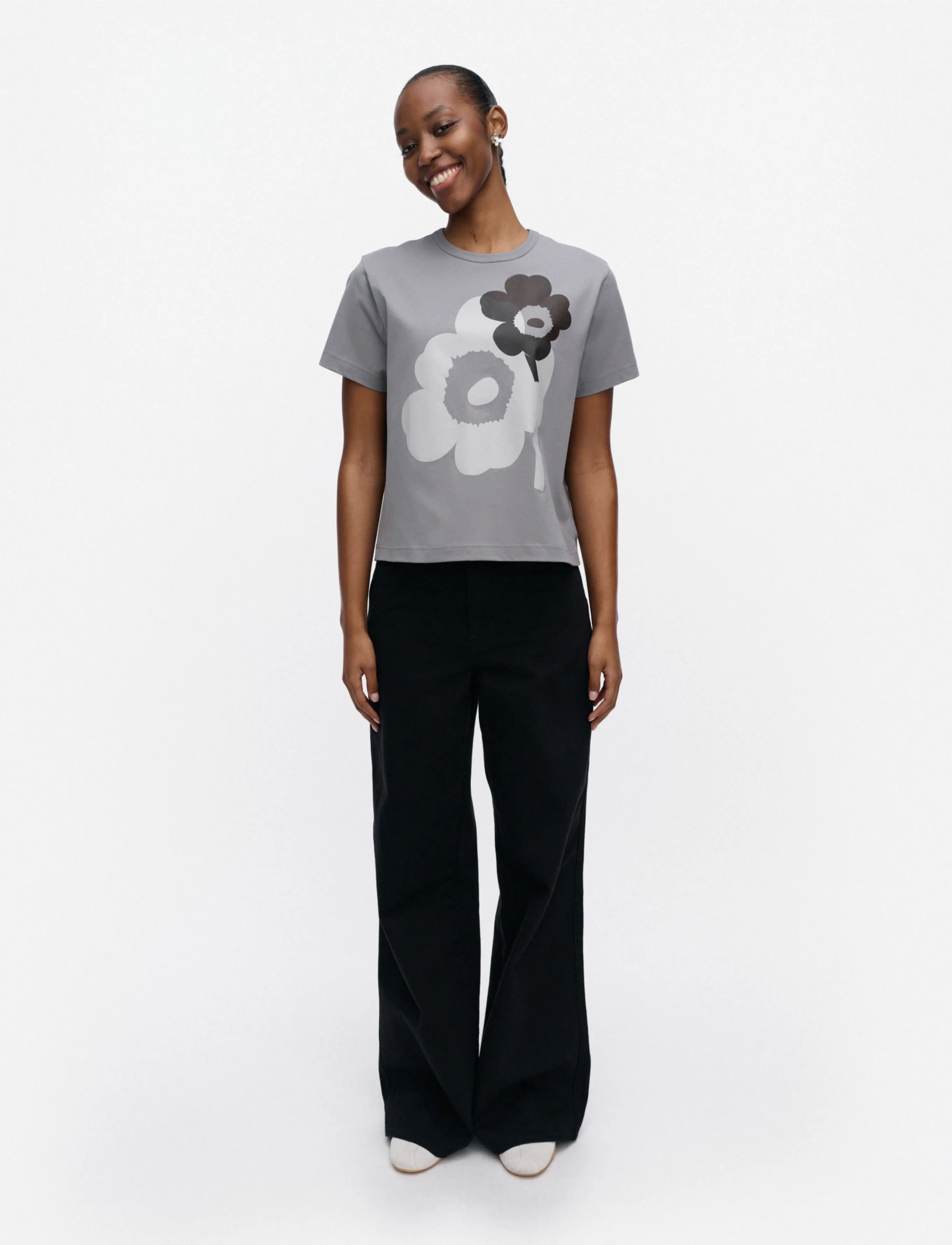 Marimekko - RAUHA UNIKKO PLACEMENT - t-shirts - grey melange, dark grey - 0