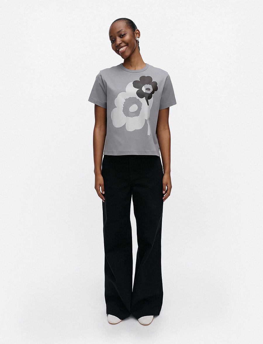 Marimekko - RAUHA UNIKKO PLACEMENT - t-shirts - grey melange, dark grey - 0