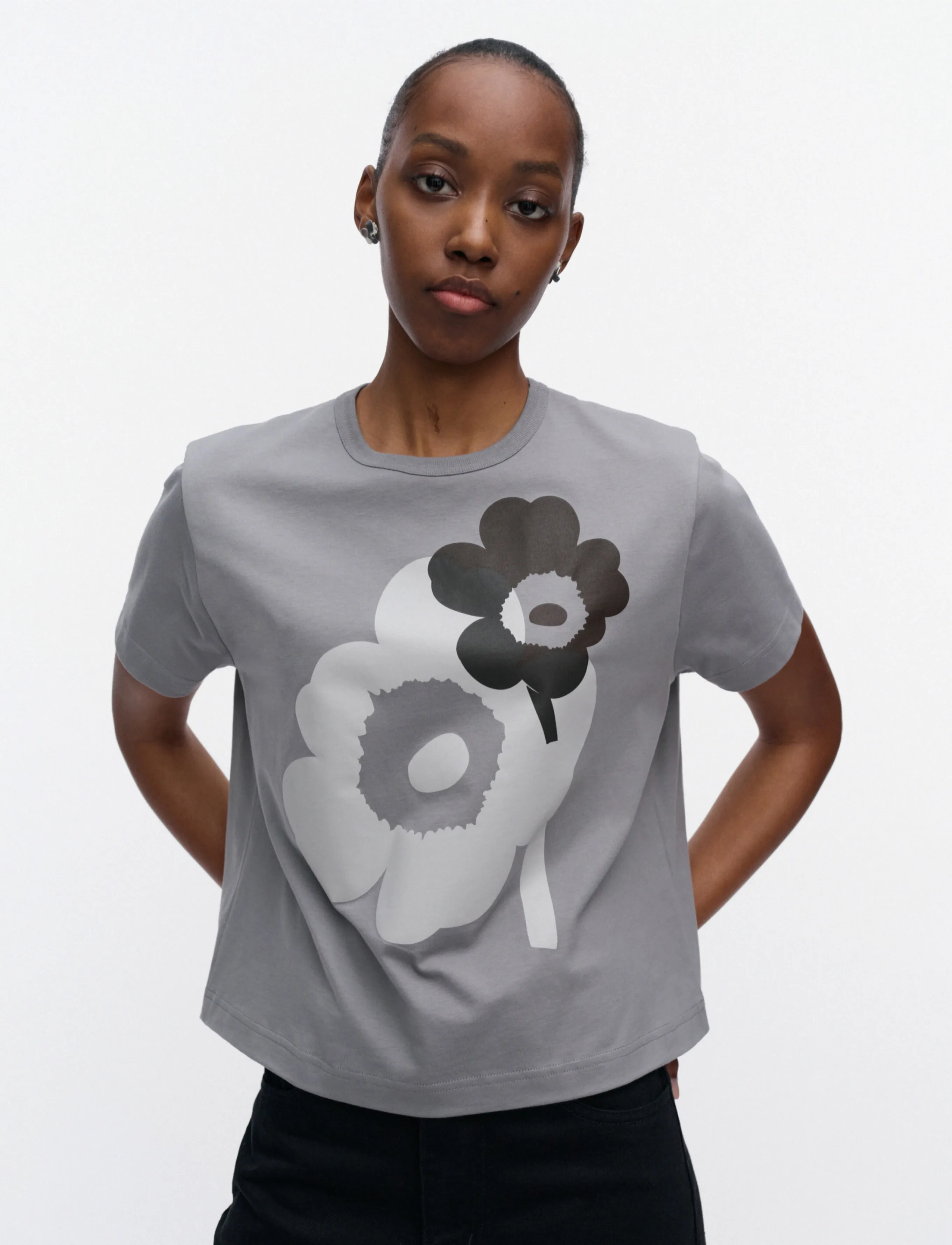 Marimekko - RAUHA UNIKKO PLACEMENT - t-shirts - grey melange, dark grey - 3