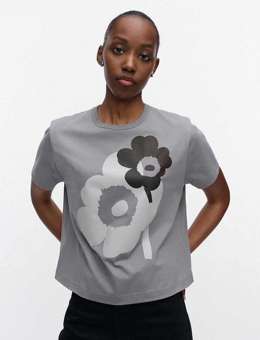 Marimekko - RAUHA UNIKKO PLACEMENT - t-shirts - grey melange, dark grey - 3