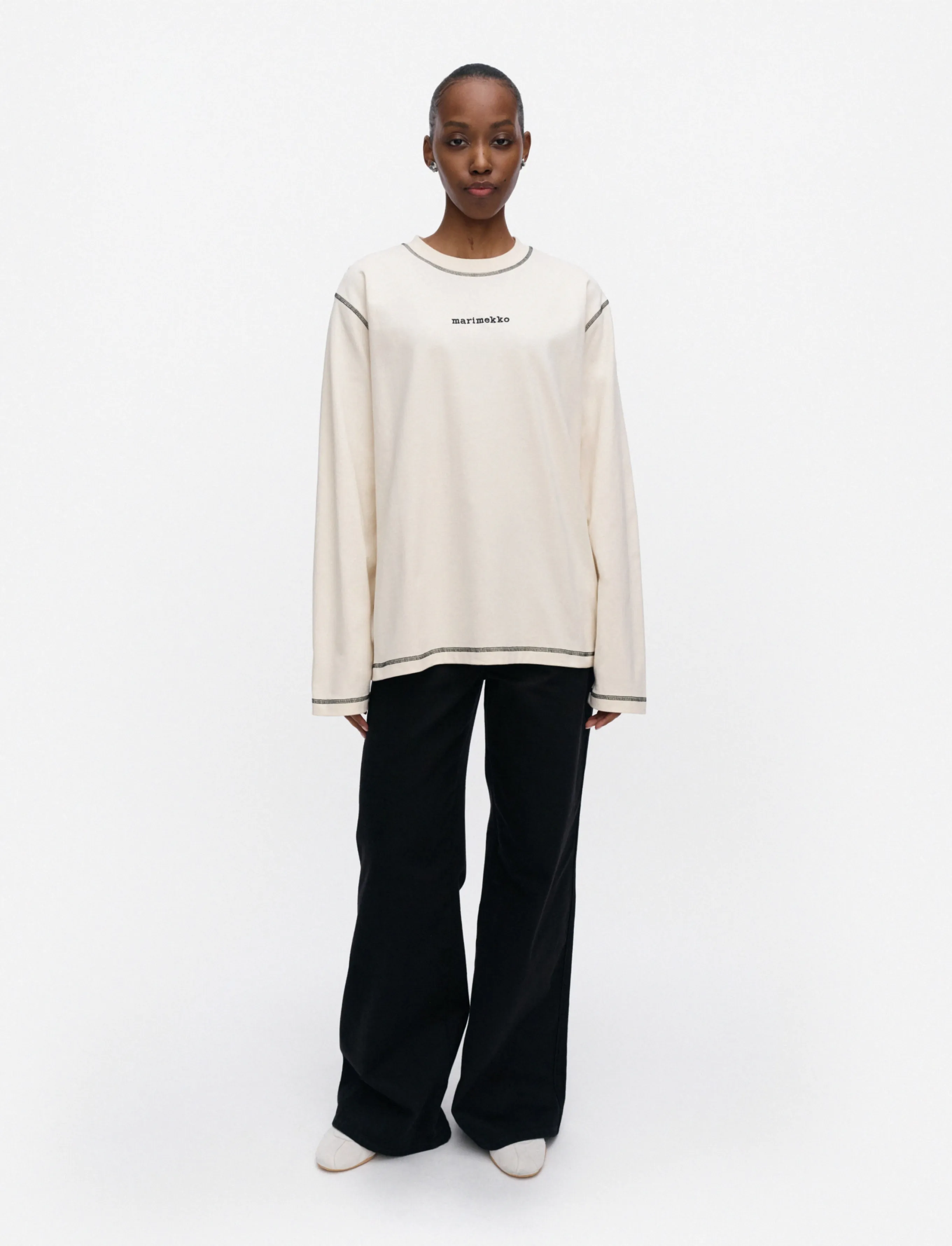 Marimekko BENKKU LOGO PLACEMENT - Långärmade toppar - OFF WHITE, BLACK / cream