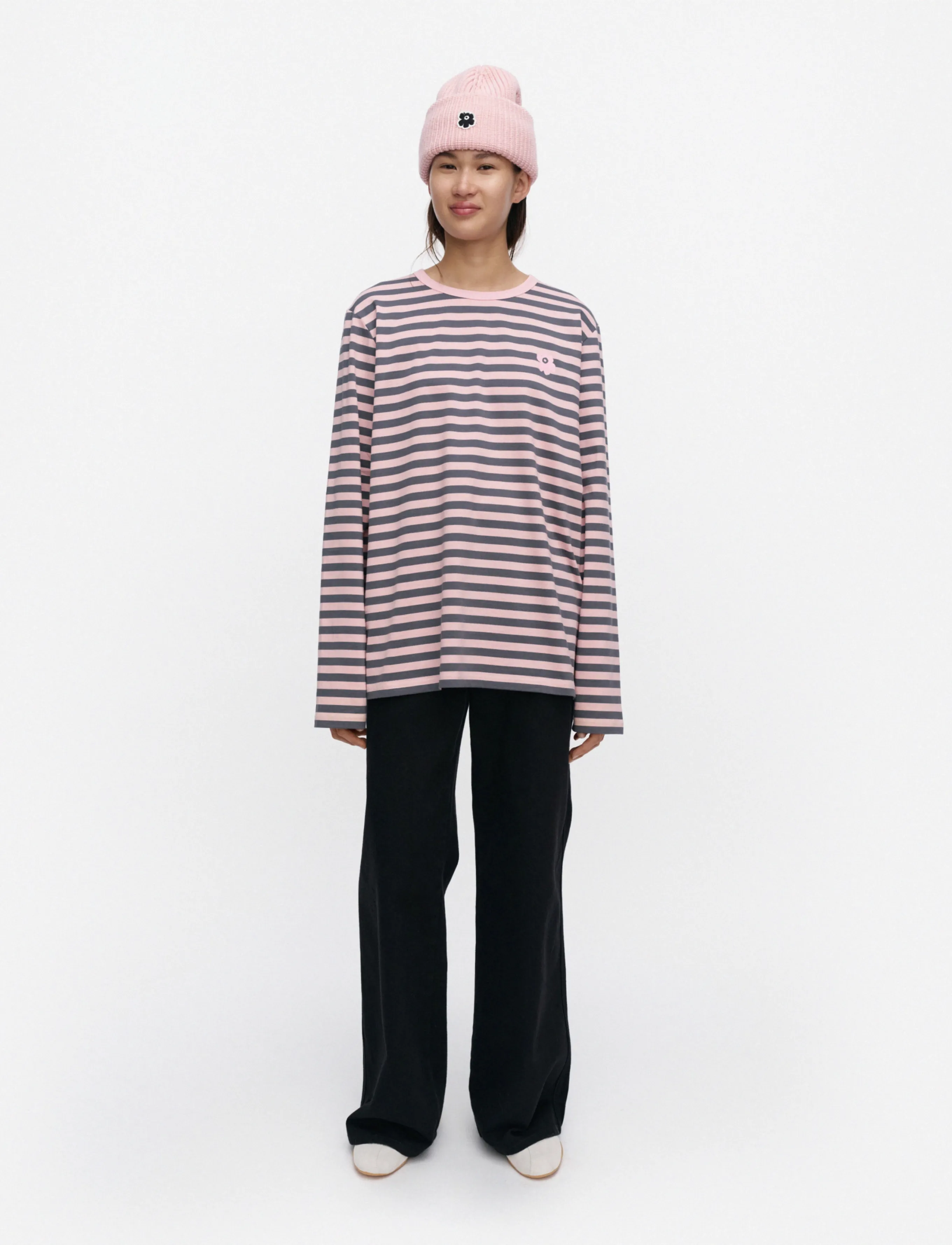 Marimekko - TASARAITA UNISEX UNIKKO LS - light pink, dark grey - 0