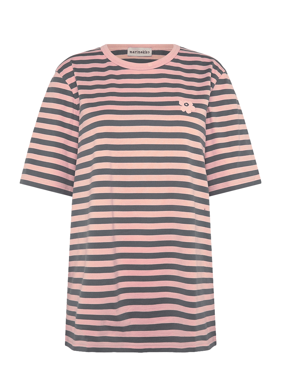Marimekko - TASARAITA UNISEX UNIKKO SS - t-shirts - light pink, dark grey - 1