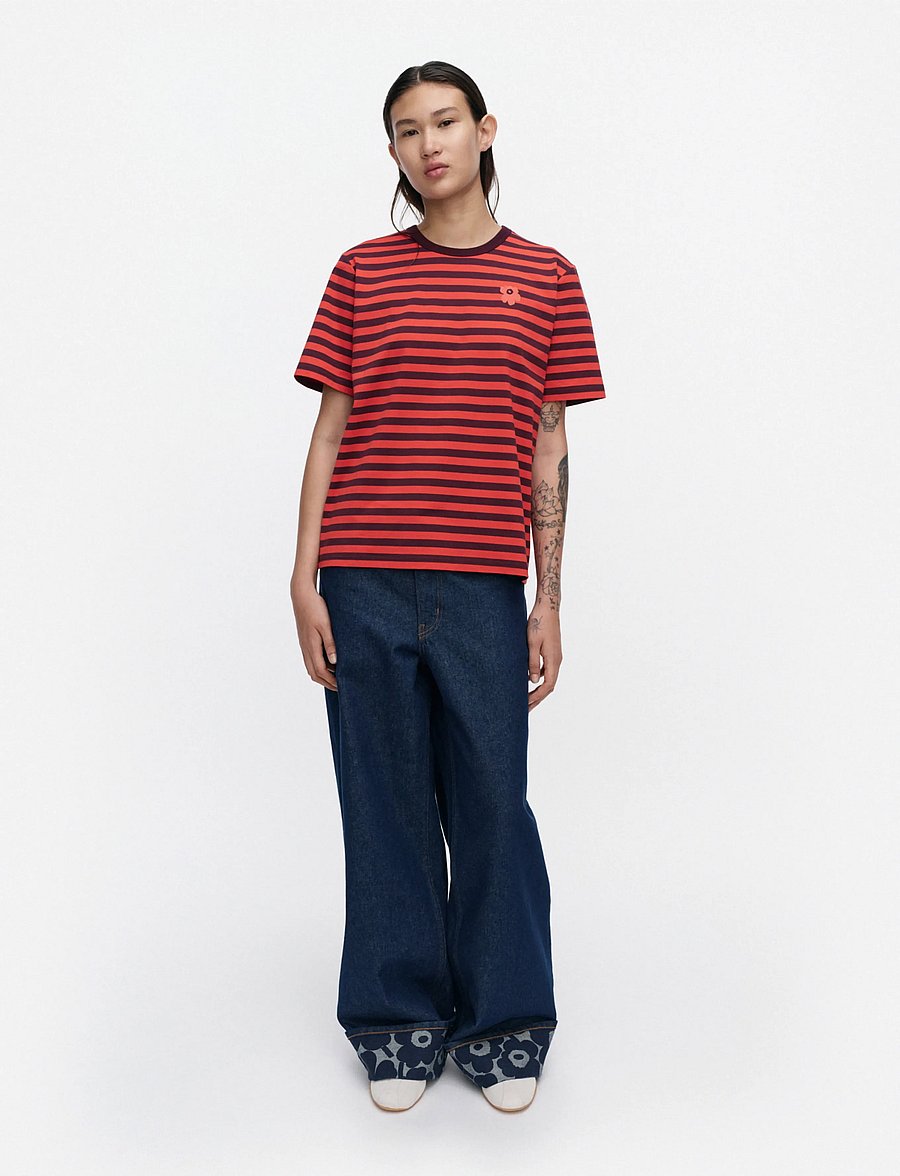 Marimekko - TASARAITA UNIKKO SS - t-shirts - wine red, red - 0