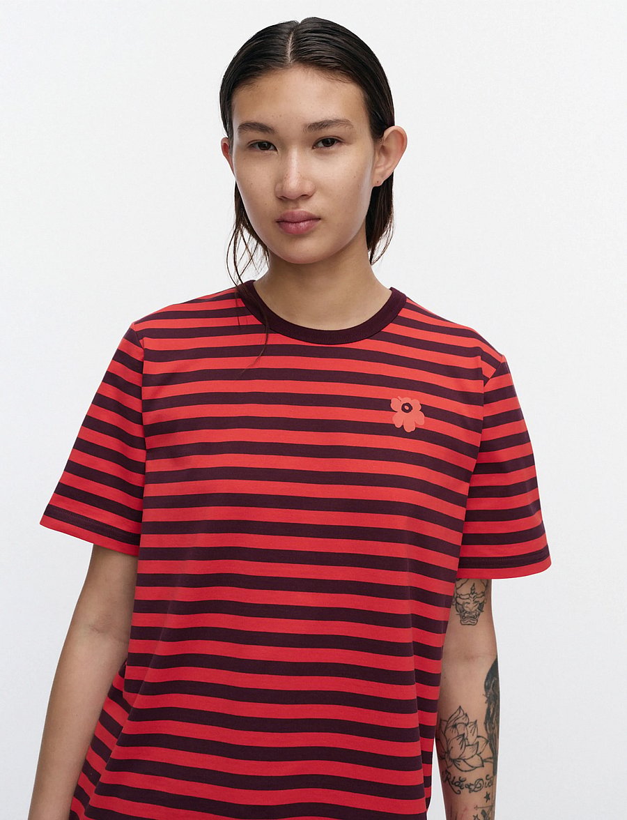 Marimekko - TASARAITA UNIKKO SS - t-shirts - wine red, red - 4