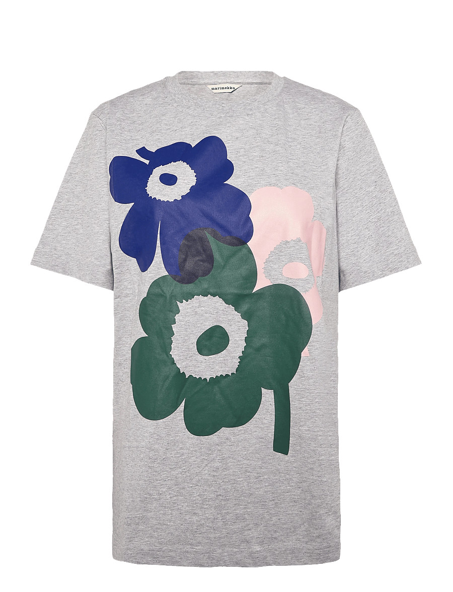 Marimekko - EMBLA UNIKKO PLACEMENT - t-shirts - grey mel., d. green, l. pink - 0