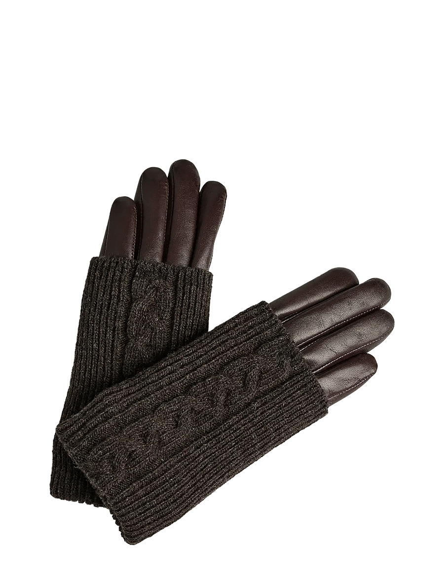 Markberg - HellyMBG Glove, Cable Knit - nahast kindad - dark brown - 0