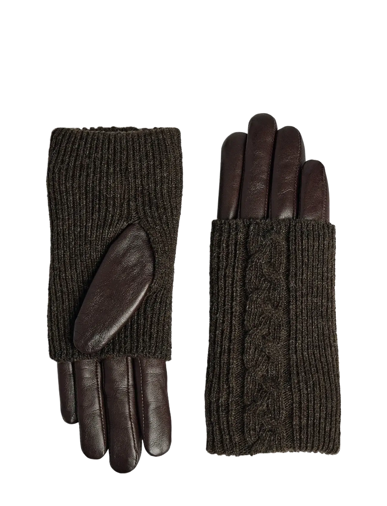 Markberg - HellyMBG Glove, Cable Knit - leather gloves - dark brown - 1