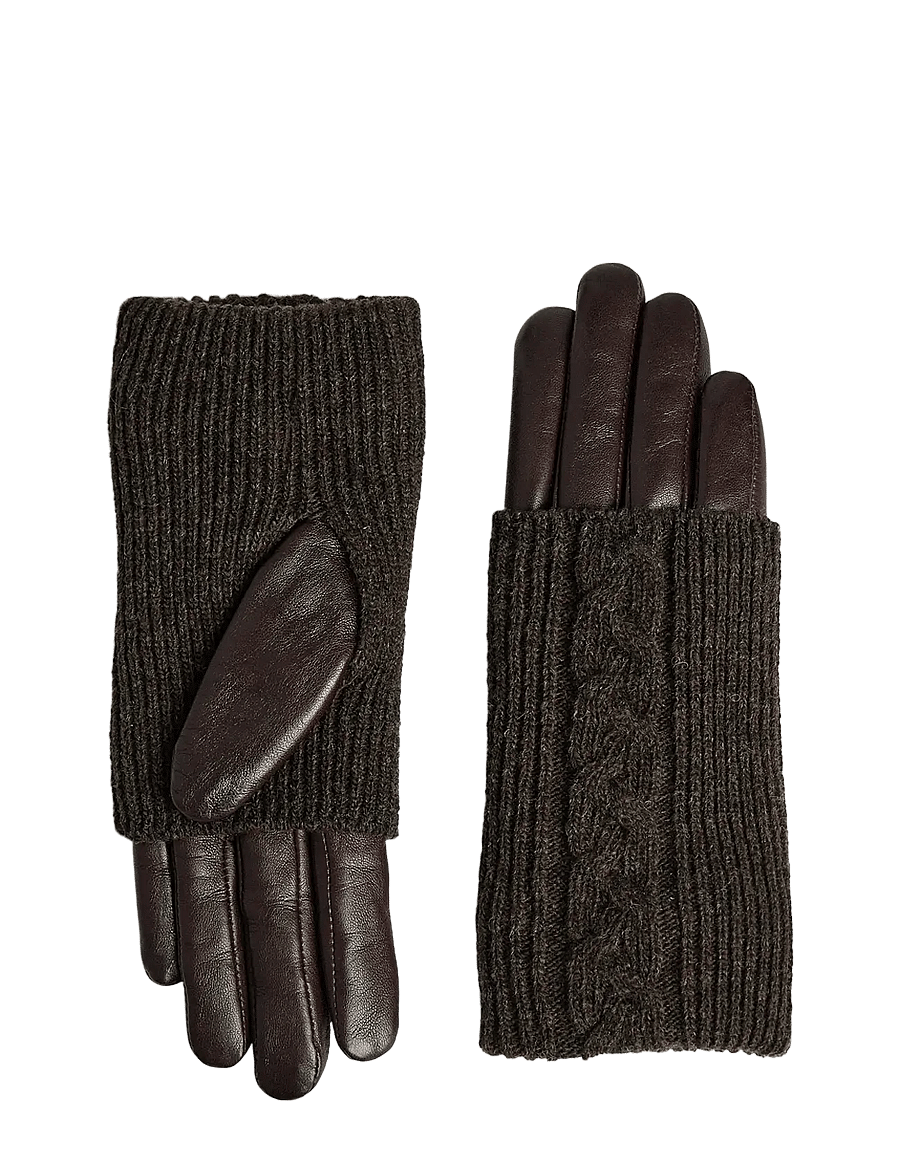 Markberg - HellyMBG Glove, Cable Knit - nahast kindad - dark brown - 1