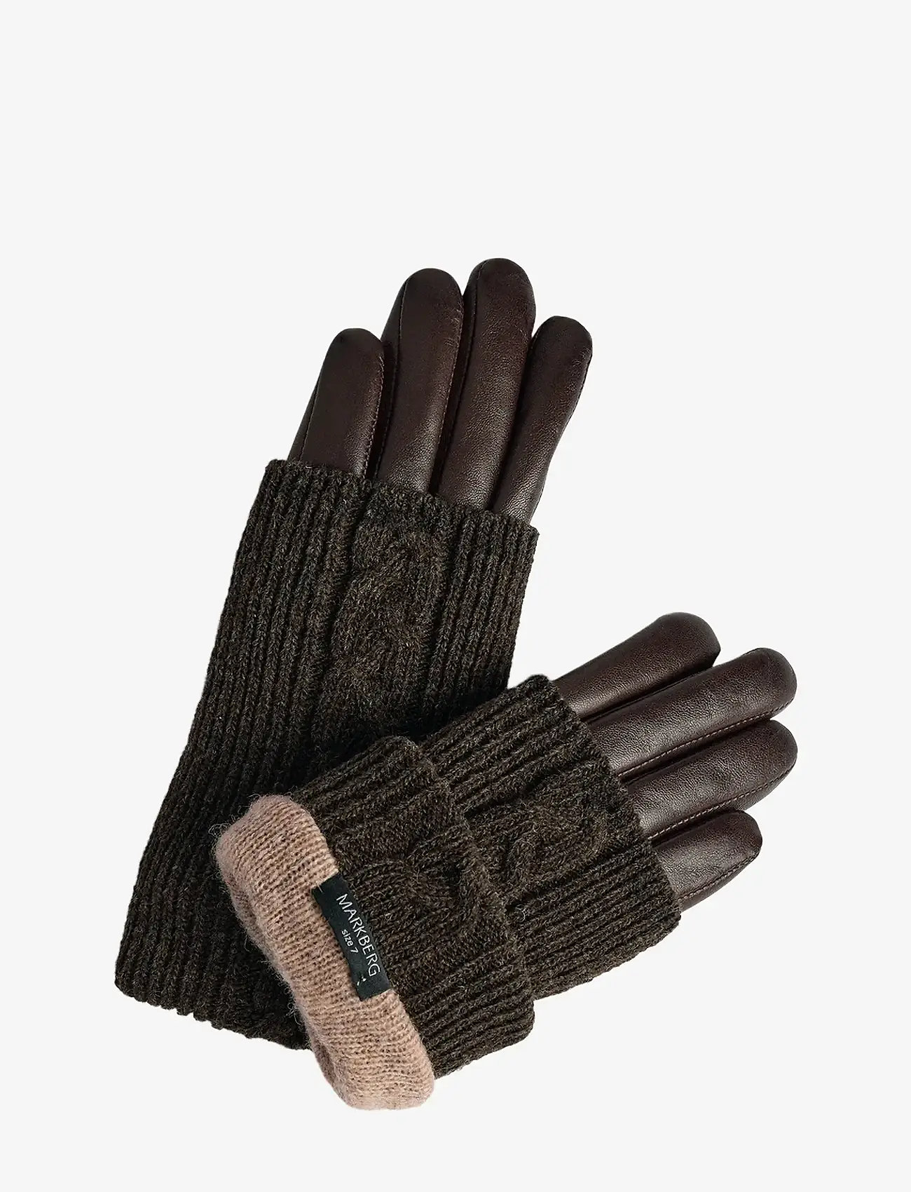 Markberg - HellyMBG Glove, Cable Knit - accessories - dark brown - 2