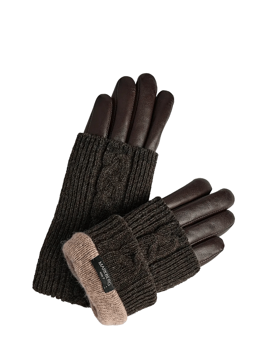 Markberg - HellyMBG Glove, Cable Knit - nahast kindad - dark brown - 2