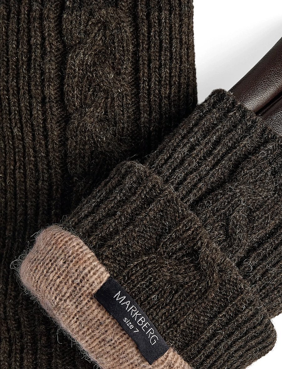 Markberg - HellyMBG Glove, Cable Knit - nahast kindad - dark brown - 3