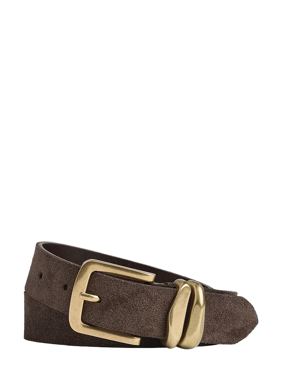 Markberg - AdleyMBG Belt, Suede - leather belts - dark brown w/br. gold - 1