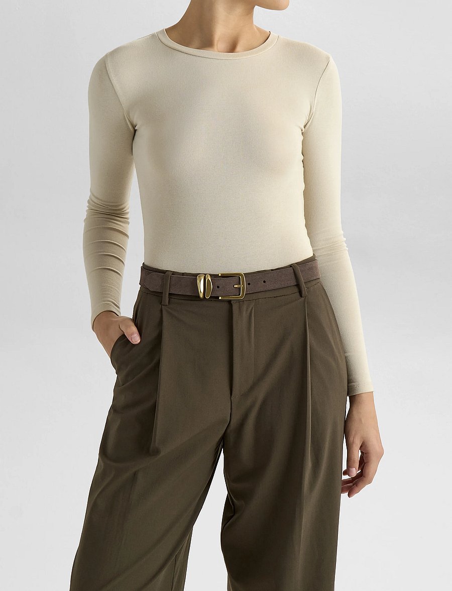 Markberg - AdleyMBG Belt, Suede - leather belts - dark brown w/br. gold - 0