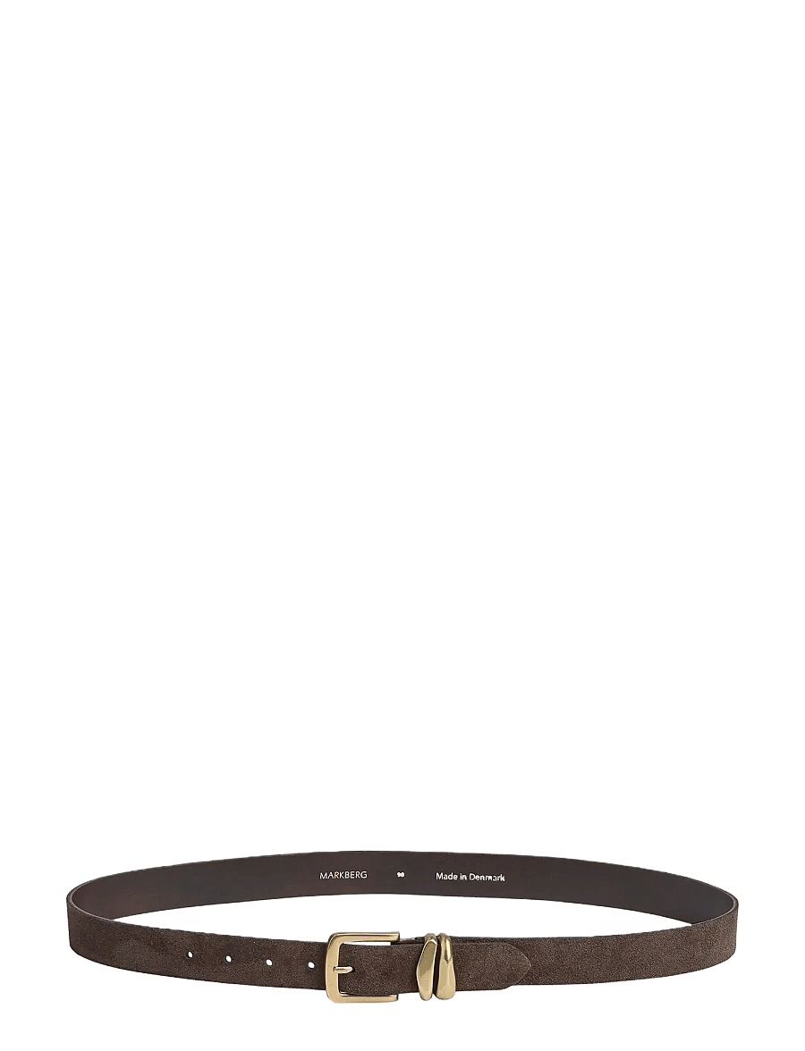 Markberg - AdleyMBG Belt, Suede - leather belts - dark brown w/br. gold - 2