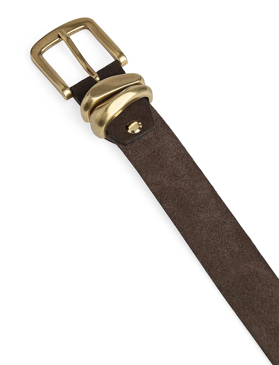 Markberg - AdleyMBG Belt, Suede - leather belts - dark brown w/br. gold - 3