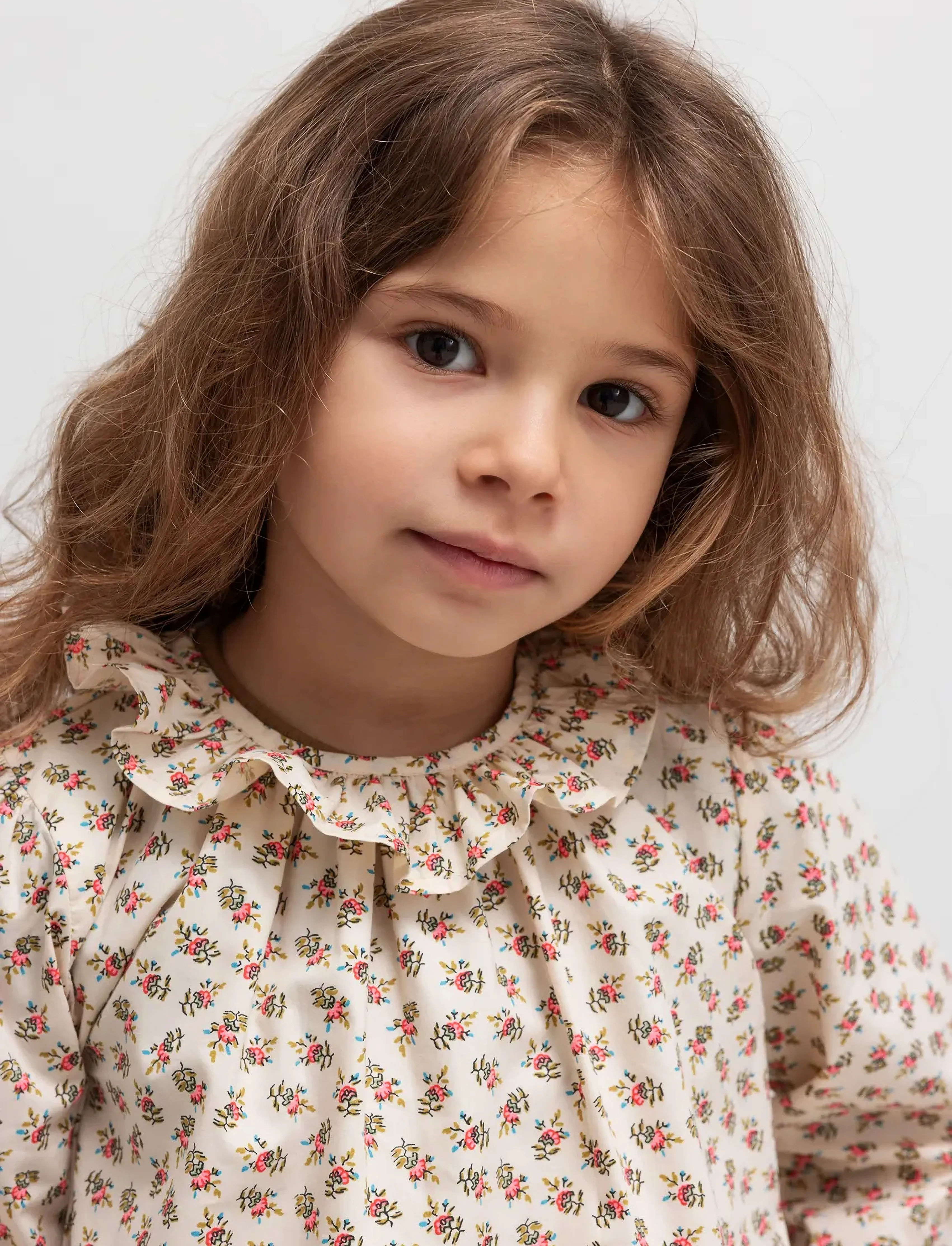 MarMar Copenhagen Talsa Ls, Børn, Langærmet Blomstret Flæsekrave Bluse, Pink, Str: 116