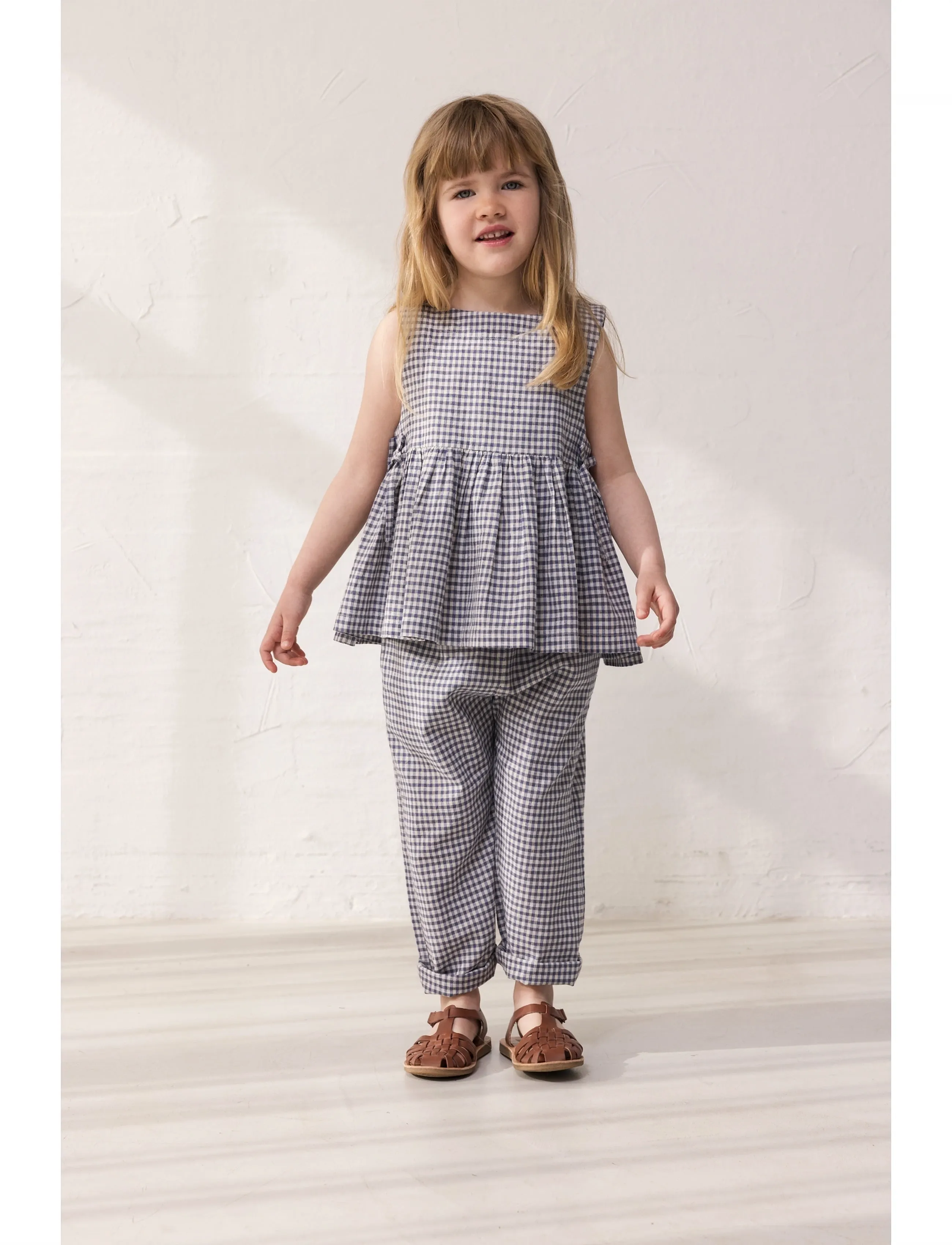 MarMar Copenhagen Tarame, Børn, Gingham Peplum Top, Navy, Str: 110