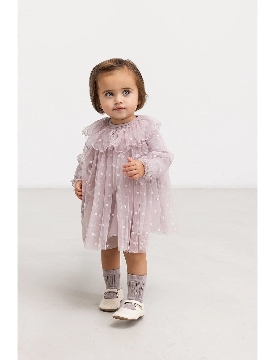 MarMar Copenhagen - Dera B - pikkade varrukatega beebikleidid - cloud gray hearts - 0