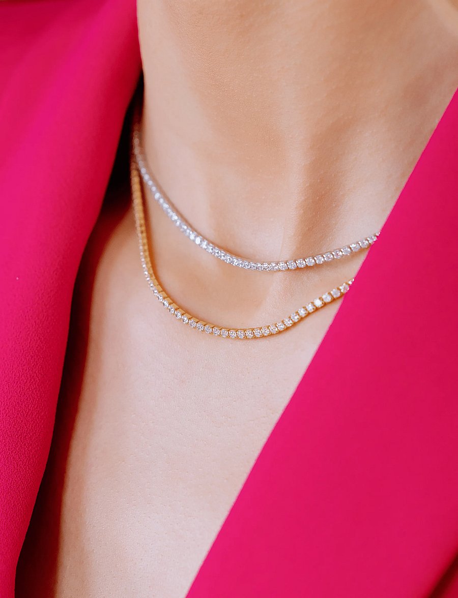 Marmara Sterling - Goldplated Tennis necklace - kedjehalsband - white - 2