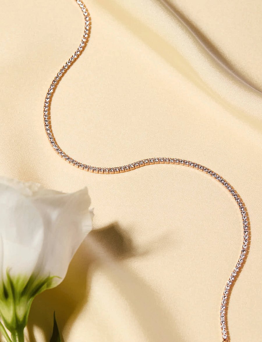 Marmara Sterling - Goldplated Tennis necklace - kedjehalsband - white - 3