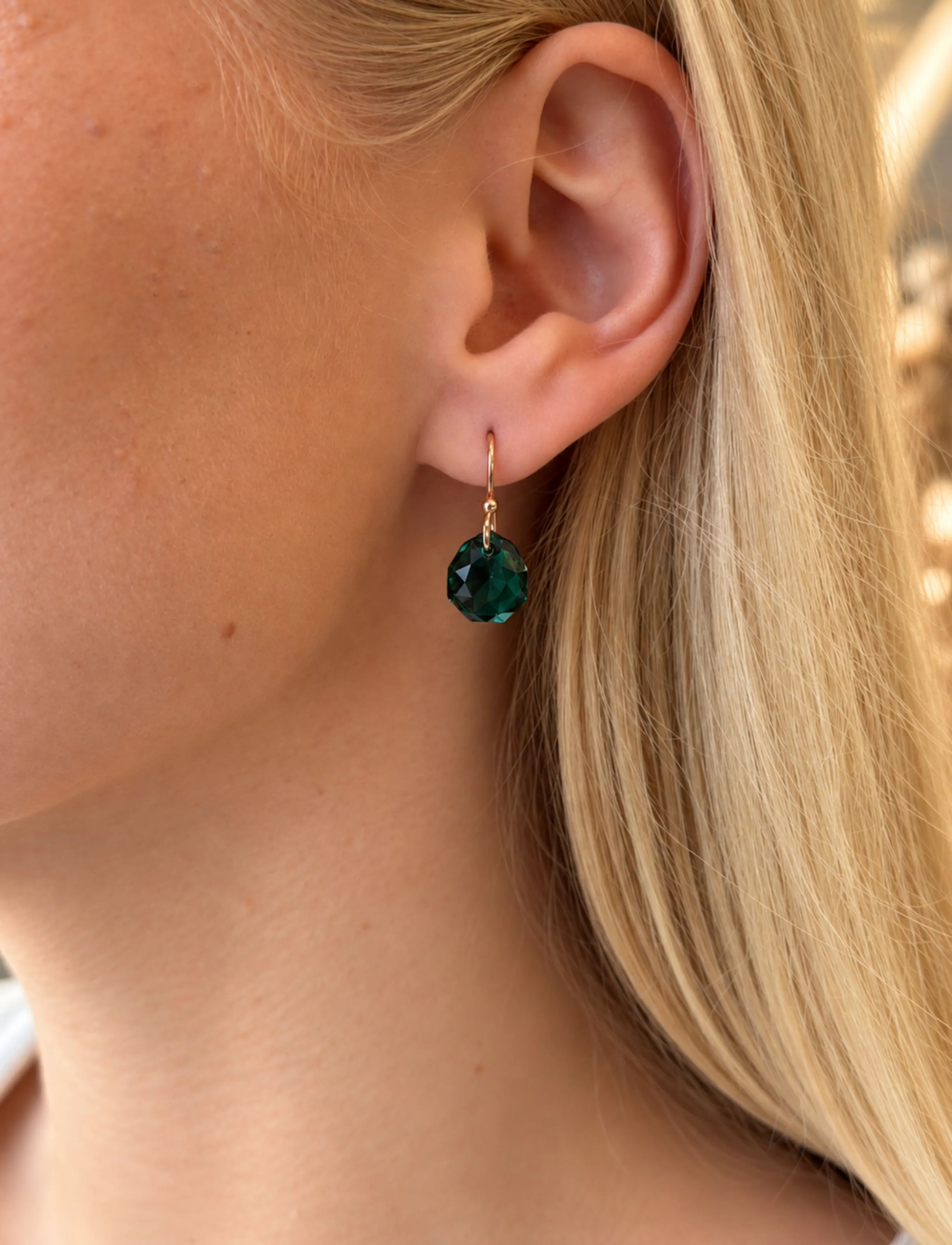 925 Silver Majestic Earrings Emerald, Rose Gold