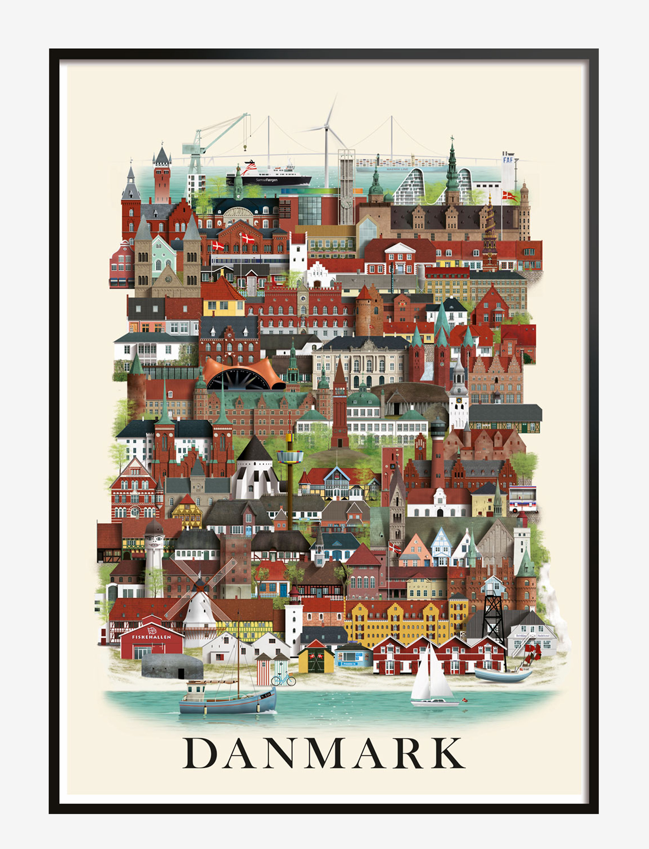 Martin Schwartz Danmark Standard Poster, 50X70 cm, Posters, Mehrfarbig/gemustert - Cities & Maps, Homeware
