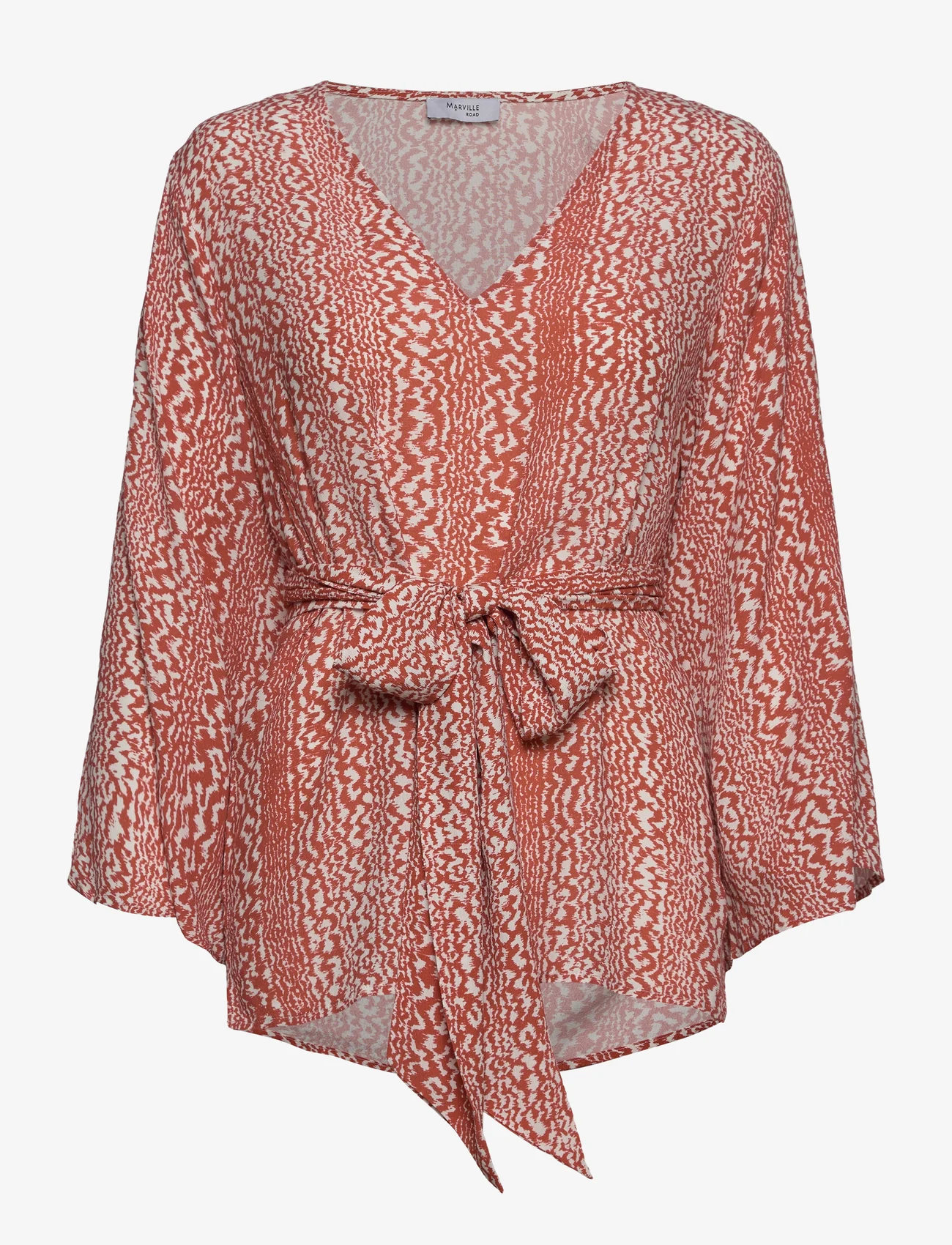 Marville Road - Nicole Crepe Blouse - long-sleeved blouses - coral print - 0