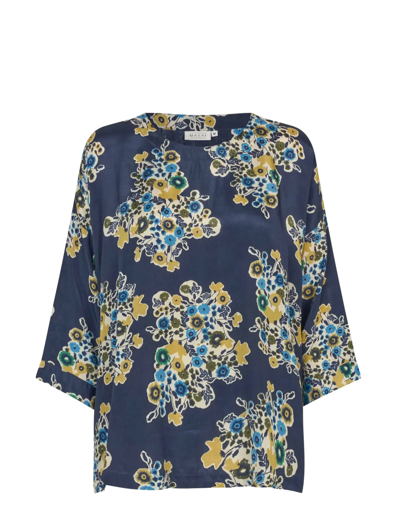 Masai Mabecca, Kvinder, Blomstret Trekvartærmet Bluse, Navy, Str: S