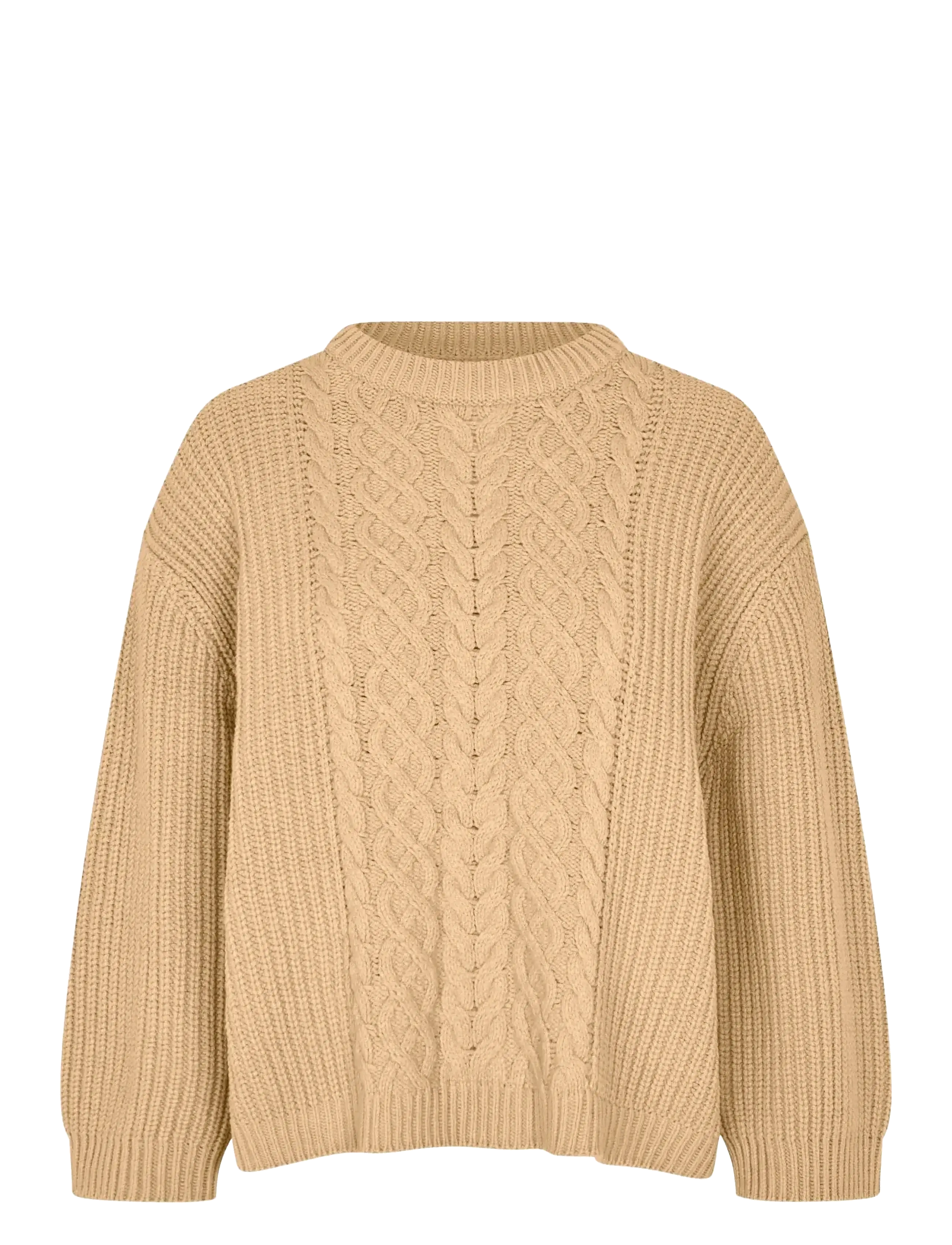 Masai Mafalvra, Kvinder, Kabelstrikket Sweater, Beige, Str: L