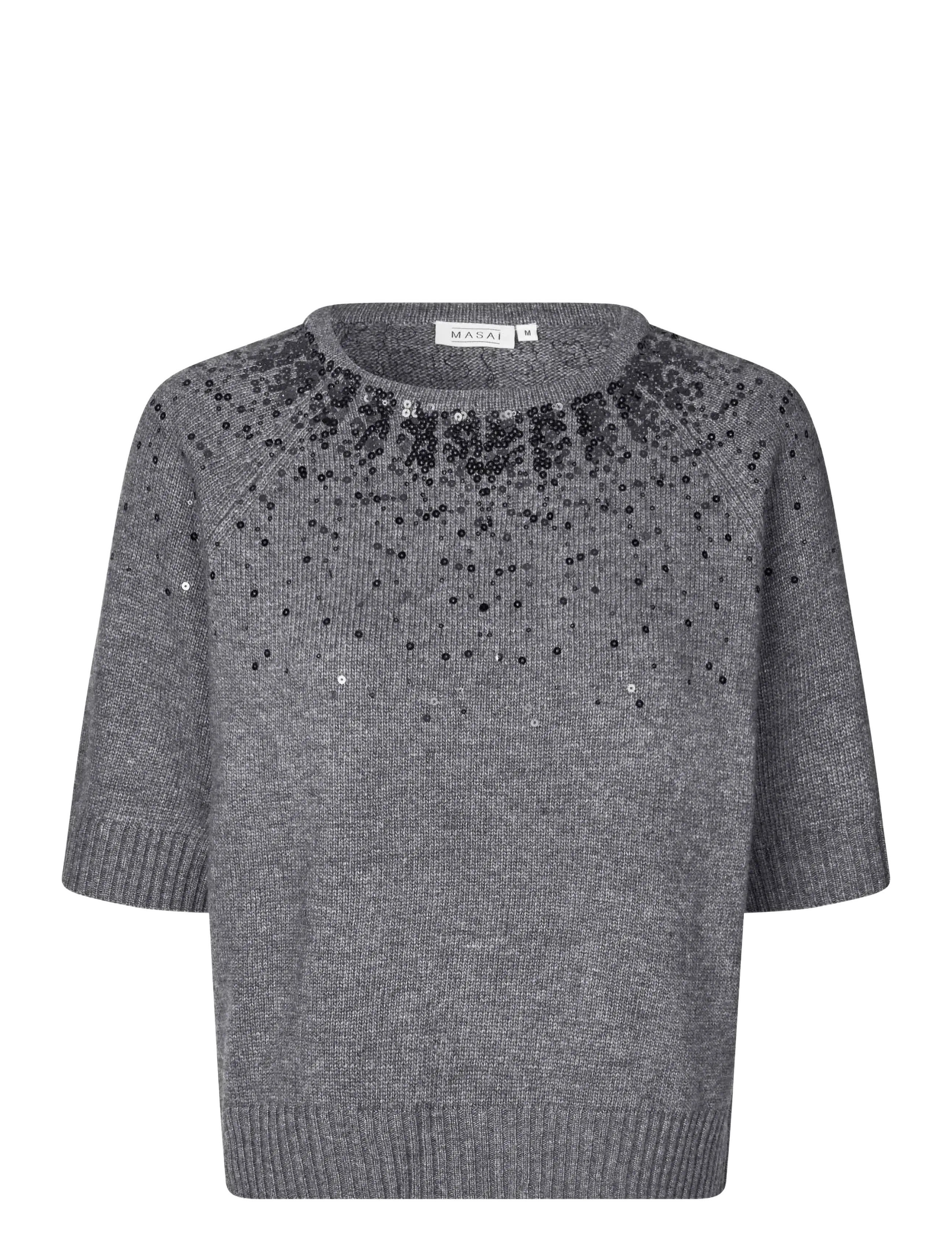 Masai Maferyssa, Kvinder, Kortærmet Paillet Sweater, Grå, Str: XS