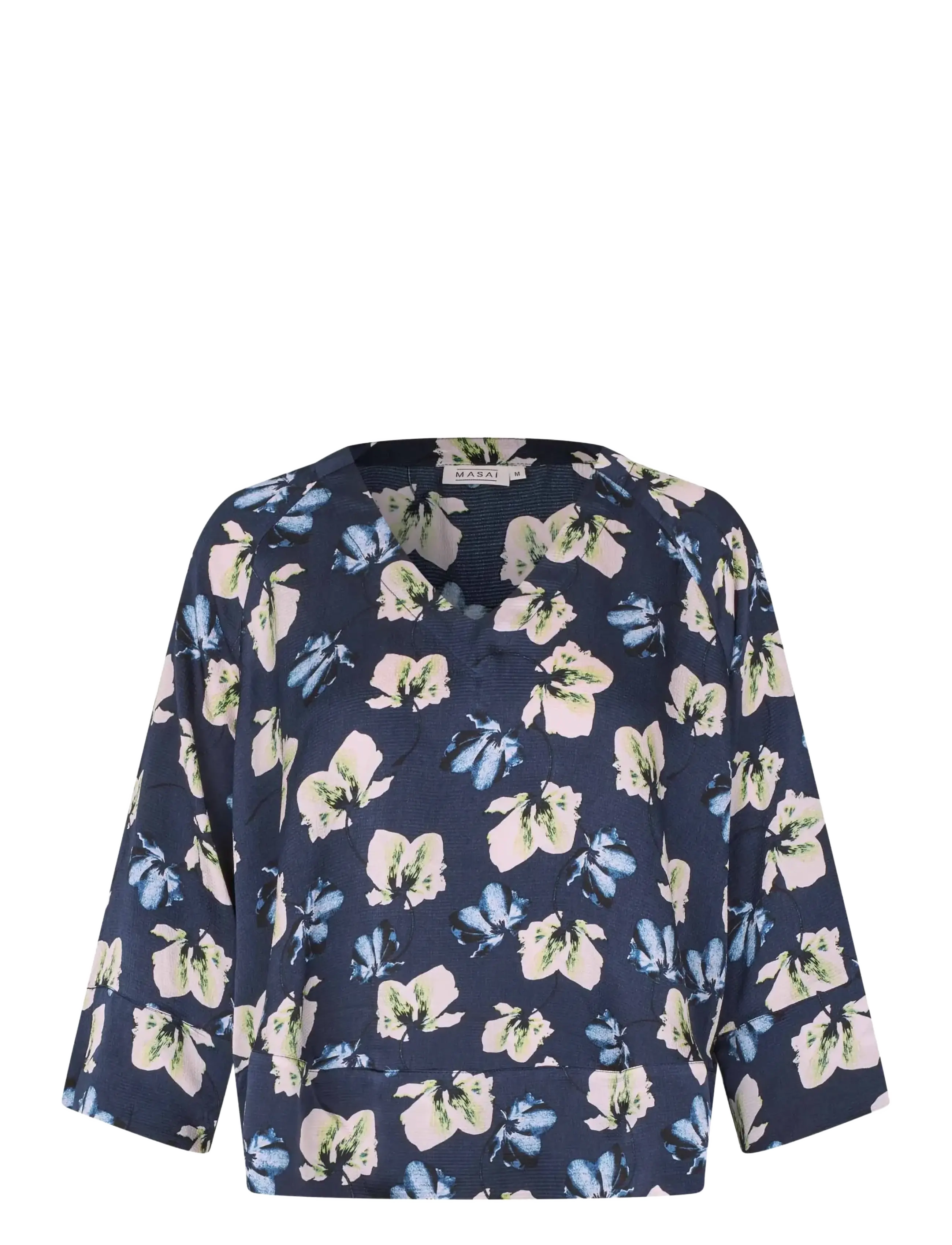 Masai Mabenika, Kvinder, Blomstret V-Hals Bluse, Navy, Str: L