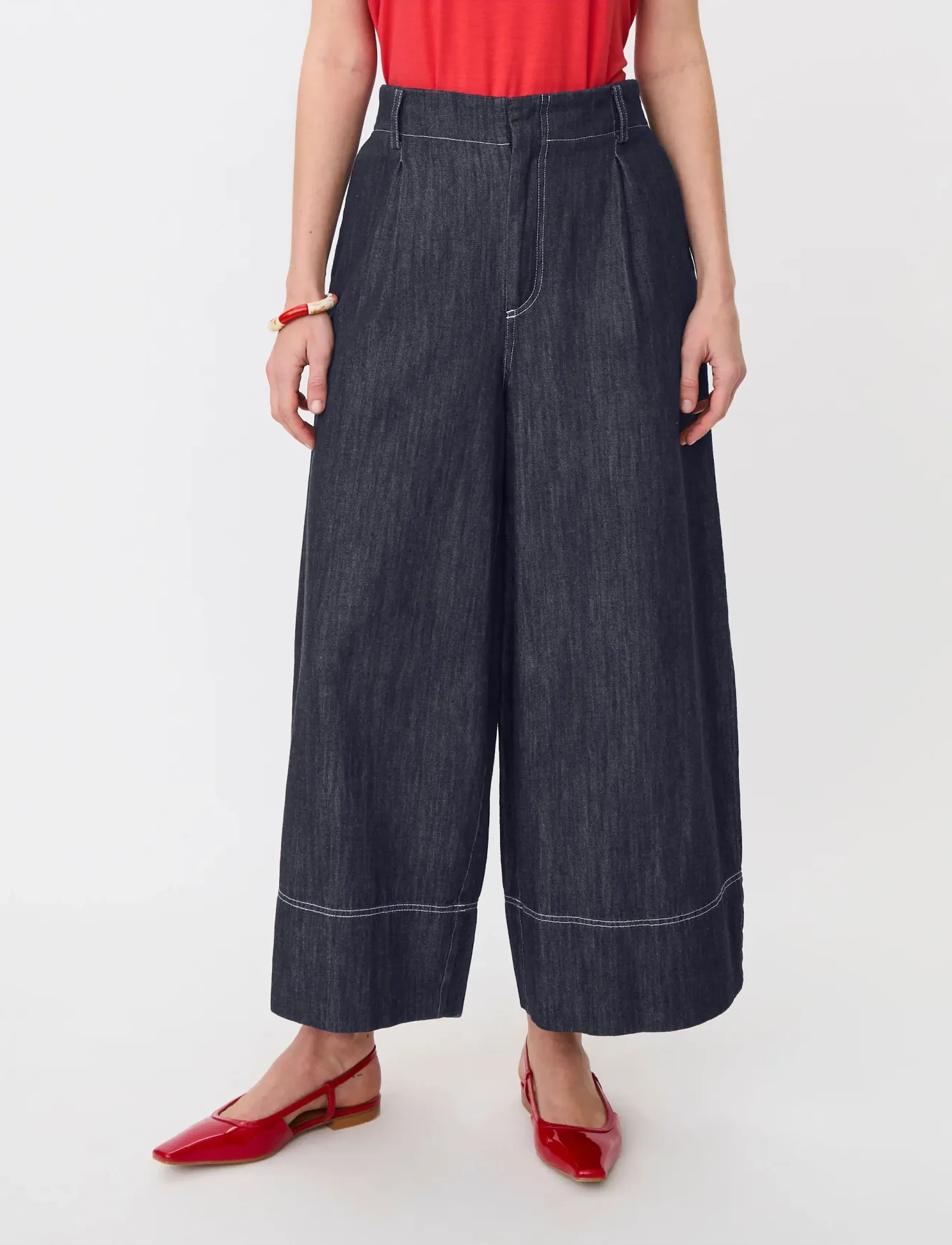 Masai Maparriq, Kvinder, Højtaljede Brede Ben Denim Culottes, Navy, Str: S