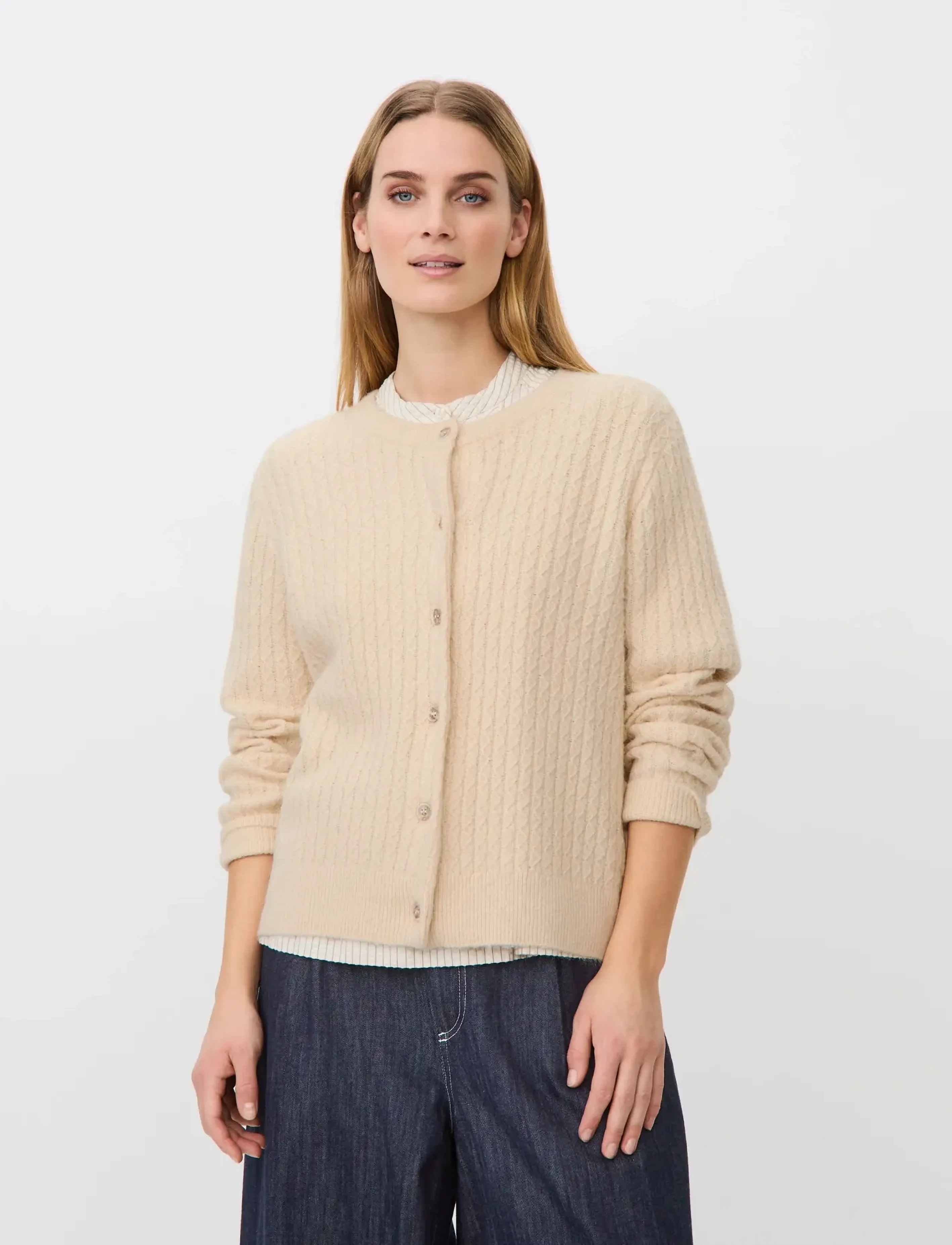 Masai Maleryntha, Kvinder, Strik Cardigan Med Knapper, Cream, Str: XL