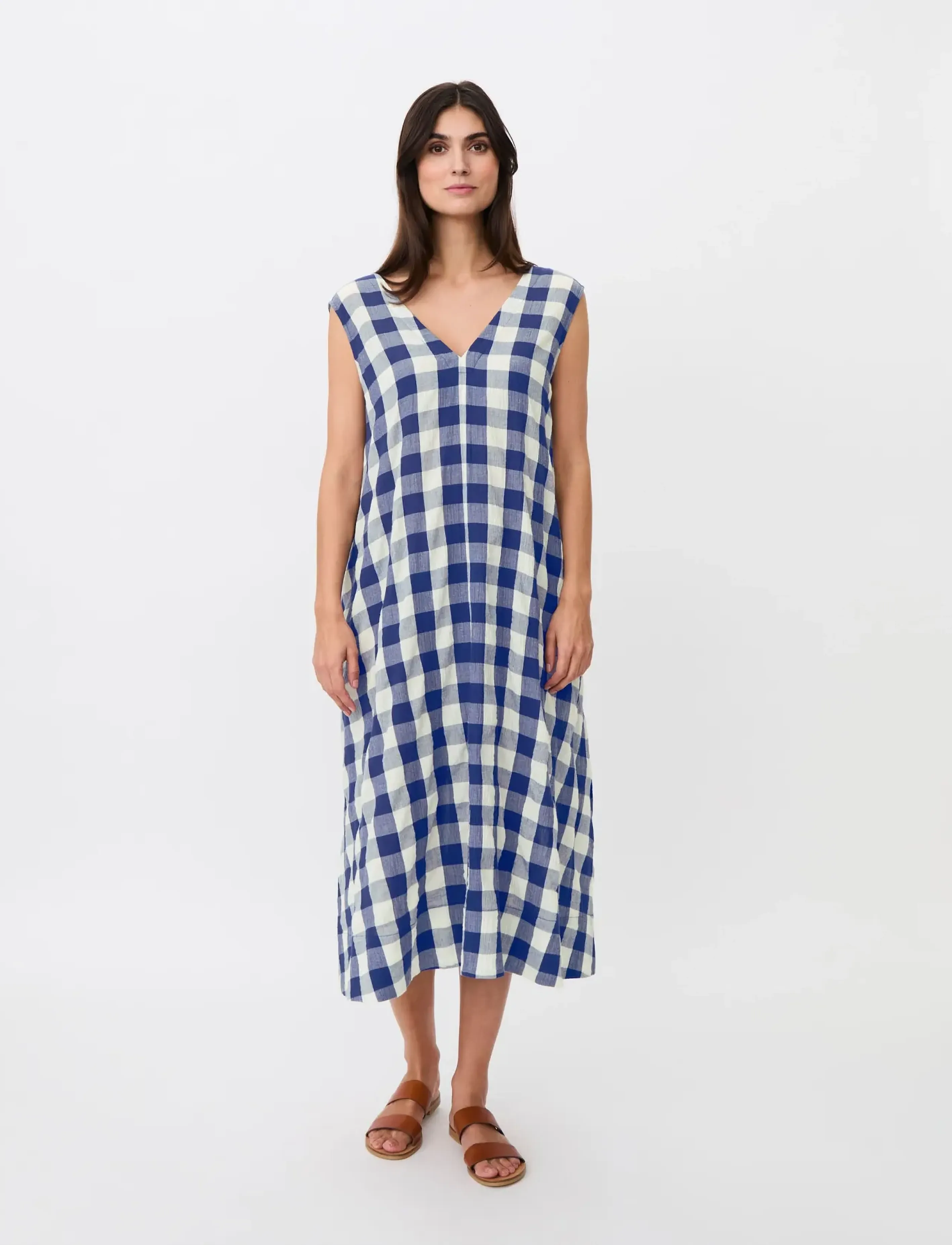 Masai Maordella, Kvinder, Ærmeløs Gingham Kjole, Navy, Str: XXL