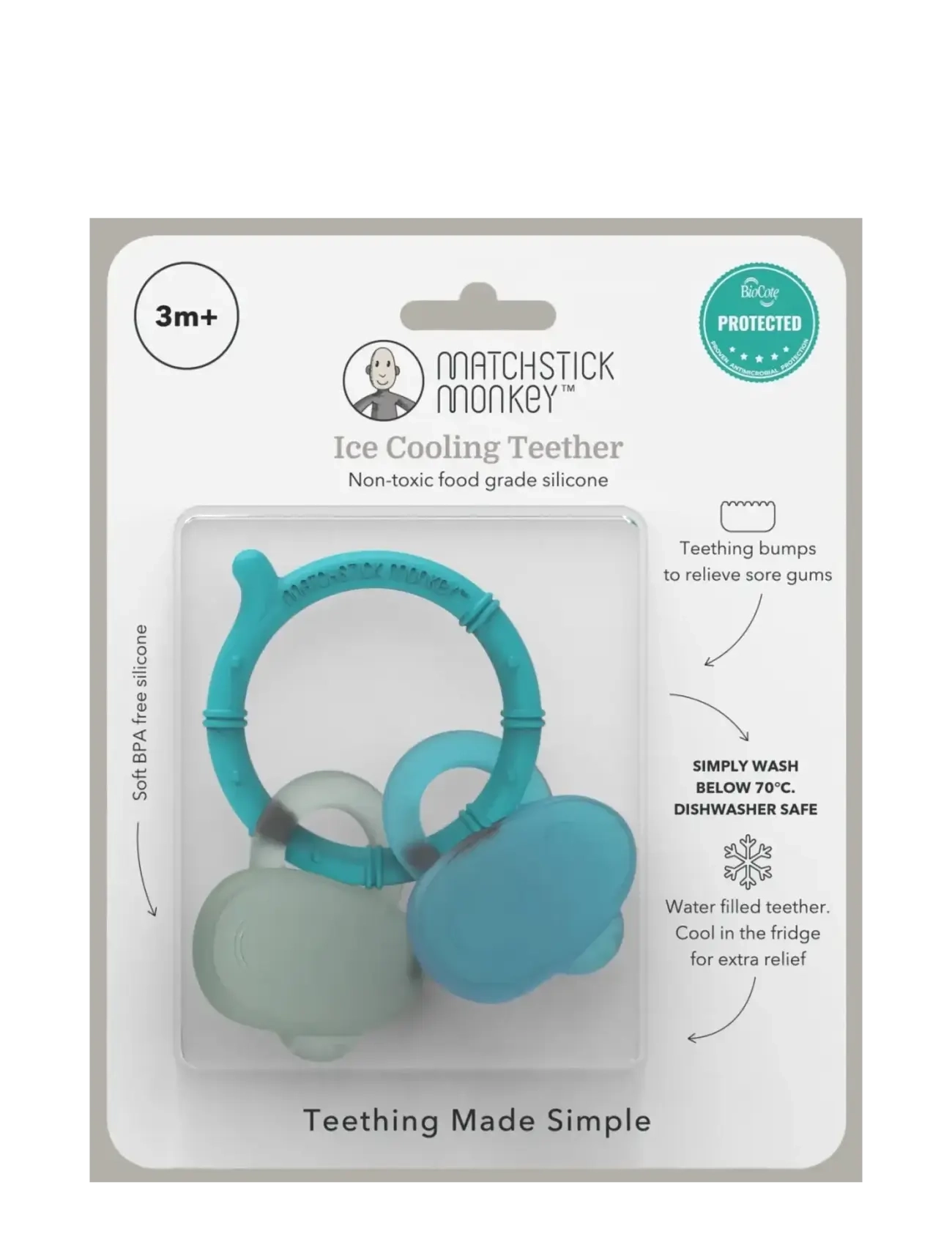 Matchstick Monkey s Ice Cooling Teether Blue, Børn, Teething Legetøj, Blå, Str: ONE SIZE